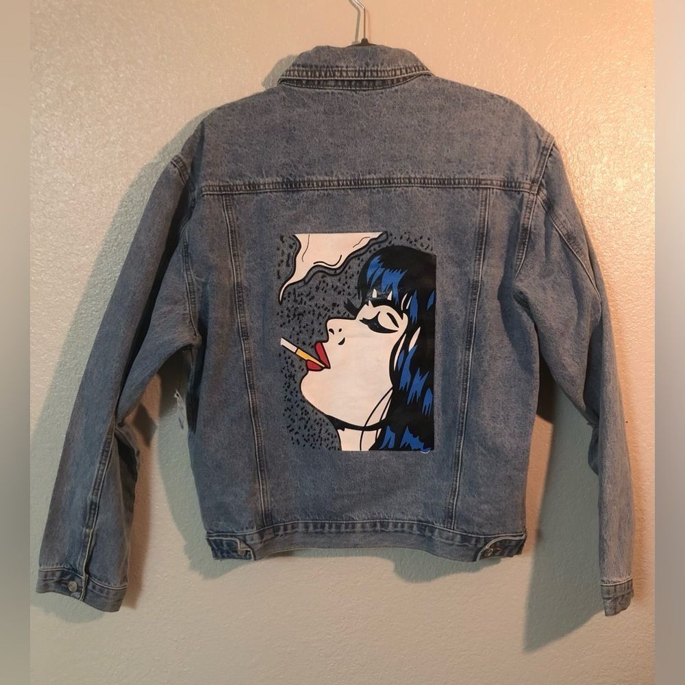 SMOKING KILLS CARTOON GRAPHIC DENIM JACKET